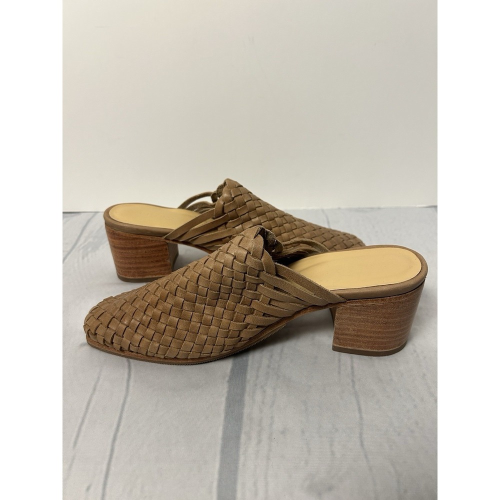 Nisolo All-Day Woven Heeled Mule SZ 9 Leather Slip-on Sandal Block Heel Almond - Picture 3 of 9